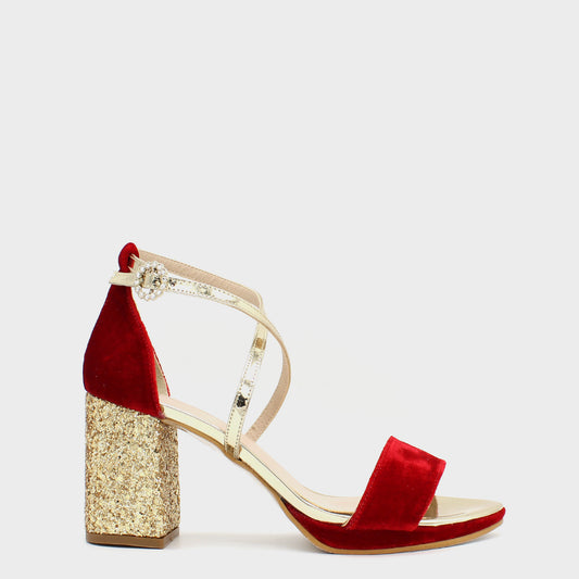 VELVET ROJO, GLITTER, METAL ORO