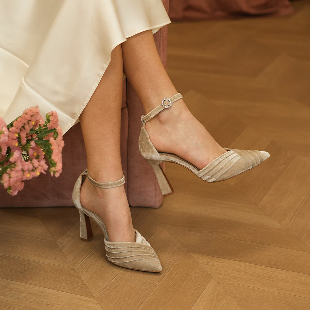 Zapaterias Elda Outlet Zapatos Novia Elda SERENA VELVET TAUPE